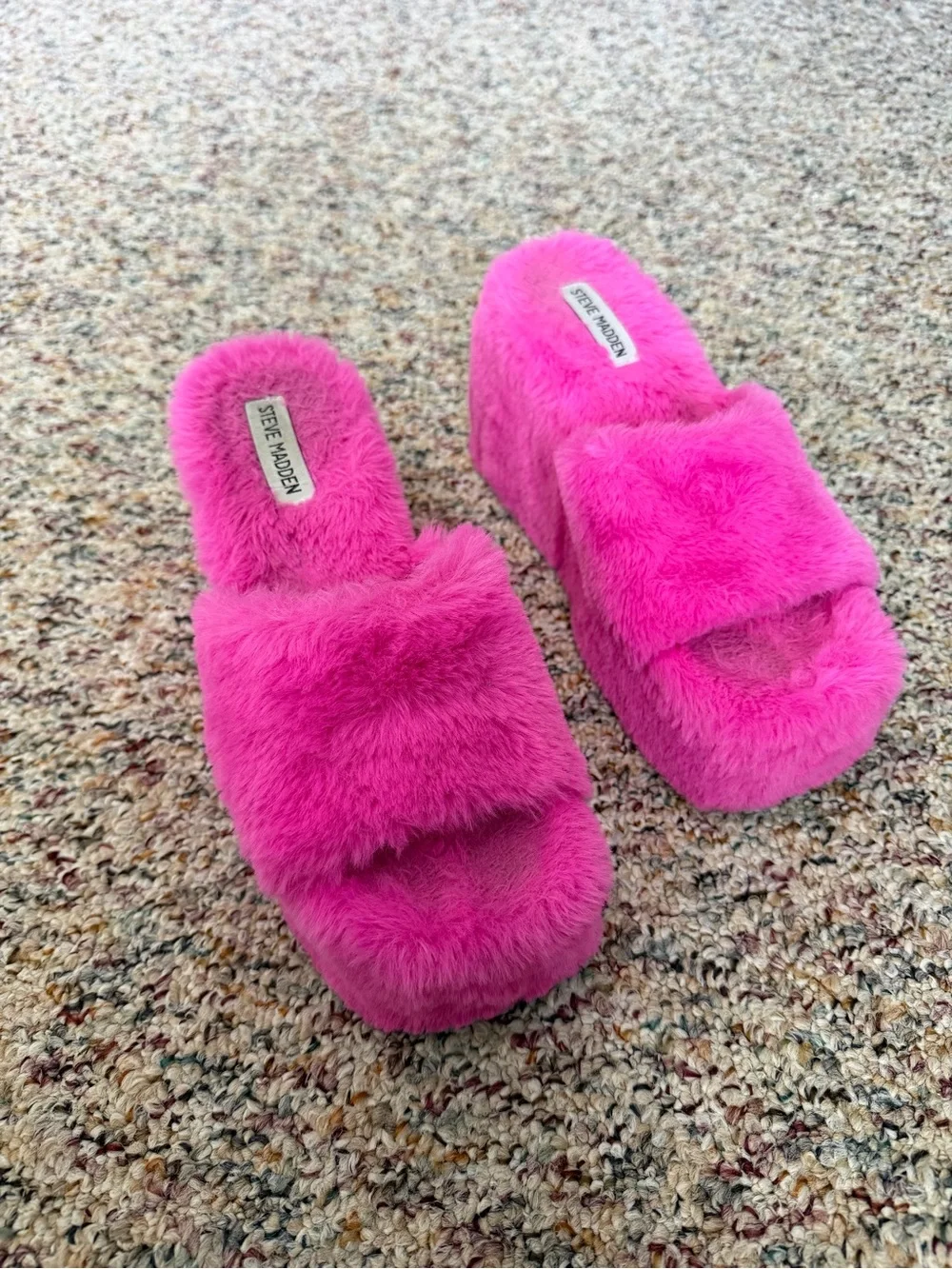 Steve Madden Vibrant Pink Fuzzy 5-inch Platform Heels